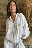 Basso Button Drape Batwing Shirt White